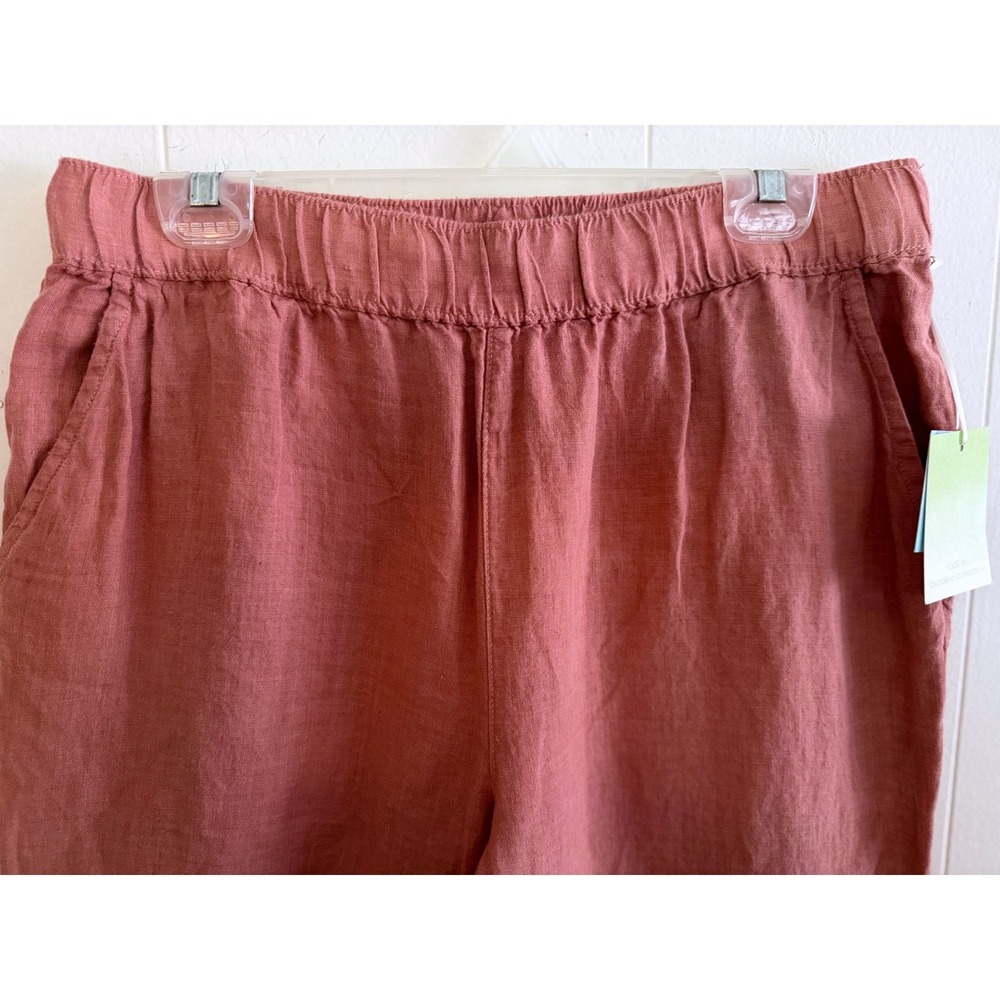 Salmon Pink Coastal Fisherman Linen Pants Womens Large Cropped Elastic Waist NWT - Picture 6 of 10